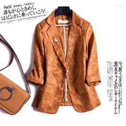 Women's Suits Cropped Blazers Blazer Flower Print Spring 2024 Long Sleeves Top Korean Style Office Wear Professional R122