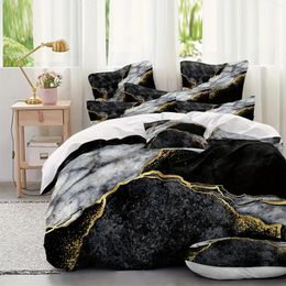 Bedding Sets Soft And Comfortable Marble Print Microfiber Duvet Cover Set With Washable Pillowcases - Perfect For Bedroom Guest Room (1 D