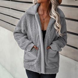 Women's Jackets Womens Zip Up Fleece Hoodie Winter Warm Plush Jacket With Pocket Solid Colour Casual Buttons For Sweatshirt