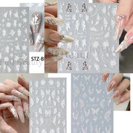 Window Stickers A Set Of Five Pieces White Floral Butterfly Nail Sticker Suitable For Sweet Fresh Cool Style