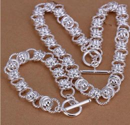 Necklace Top sale heavy 112g 925 silver jewelry set 18x8 inches WGS037,fashion unisex sterling silver plated neckace charm bracelet set