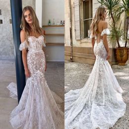 Backless Mermaid Dresses Off Shoulder Lace Wedding Dress Sweep Train Robe De Mariee Bridal Gowns 0515