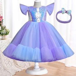 Girl's Dresses Girl Baby Christmas Day Sequin dress Colour matching cake communion party Long Sleeve Dress Girl Wedding Bridesmaid Dress Y240514