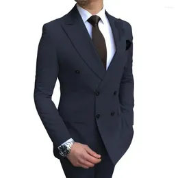 Men's Suits 2024 Wedding Men Business Fashion 2 Piece Set Slim Jacket Dress Blazers Coat Pants Trousers Solid Color Double Breasted