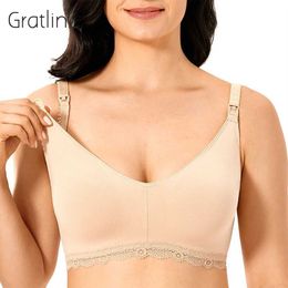 Maternity Intimates Gratlin Plus Size Wirefree Cotton Maternity Nursing Bra Womens Softcup Sleeping Underwear Breastfeeding Lingerie Pregency E F Y240515