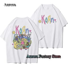 Men's T-Shirts Korn Printing T-Shirt Summer Men Cotton Tops Ts Parks Music Band Fans Clothing Hip Hop Strtwear T240515