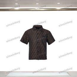 xinxinbuy Men designer Tee t shirt 2024 Italy Double letter jacquard fabric roma denim fabric short sleeve cotton women black blue Khaki XS-2XL