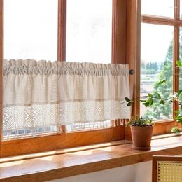 Curtain Cotton And Linen Lace Short Curtains Finished Hollow Out With Tassels