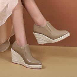 Womens High Heel Wedge Paltform Shoes Espadrilles Pointed Toe Thick Sole Fashion High Heel Grass Shoes 240430