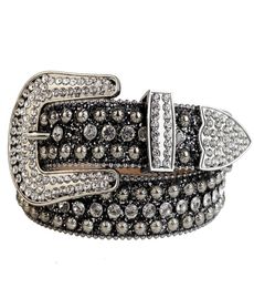 Western Rhinestone Fashion Silver Belt Buckle Removable Black Silver Glitter Crystal Cowboy Belts for Men Women2440769