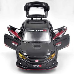 Diecast Model Cars 1 32 is used for CIVIC TYPE R alloy sports car model die-casting and toy car metal car model sound and light series childrens toy gifts