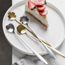 Spoons Gold Silver Flower Stainless Steel Tea Set Coffee Spoon Honey Dessert Ice Cream Scoop Long Handle Teaspoon Tableware