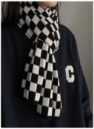 Scarves Knitted Wool Scarf Black White Checkerboard Plaid Cashmere Warm Winter Women039s Christmas 2022 Year GiftsScarves2008577
