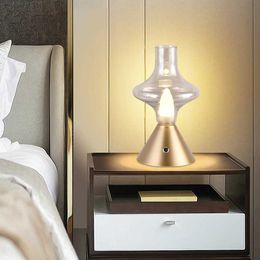 Table Lamps Room decor table lamp Bedside bedroom small night light Nordic creative glass portable retro dimming romantic atmosphere light