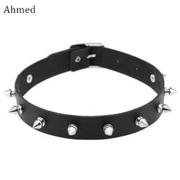 Chokers Ahmed Harajuku Peak Rivet Necklace Womens Pu Leather Gothic Necklace Womens Party Club Necklace Sexy Gothic Jewelry d240514