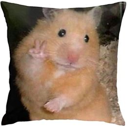Pillow Hamster Peace Sign Mem Home Pillowcase Living Room Soft Square Cover For Decor Bedroom Couch 18 X Inch
