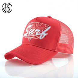 Ball Caps FS Red Green Trucker Hats For Men High Quality Summer Breathable Mesh 5 Panel Caps Snapback Women Baseball Cap Casquette Homme Y240507
