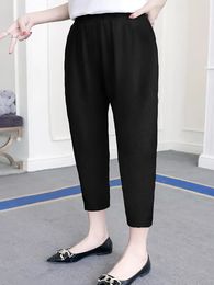 Pants 2024 Summer Women's Plus Size British Street Style Knitted Fabric Fashion Seven-minute