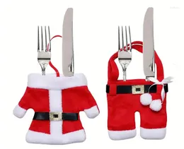 Party Decoration Handmade Mini Clothes Pants Shaped Christmas Santa Claus Cutlery Suit Silverware Holder Knives And Forks Pockets Gift