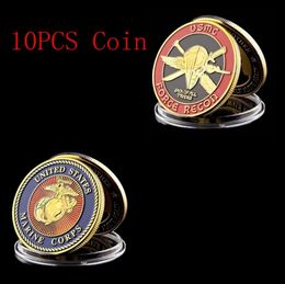 10pcs Arts and Crafts US Marine Corps Military Challenge Coin Force Recon USMC Gold Plated Badge Collection3601144