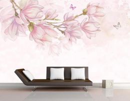 Wallpapers Custom Wallpaper Hand Painted Pink Magnolia Butterfly Mural Home Decor Living Room Bedroom Kids Background 3d