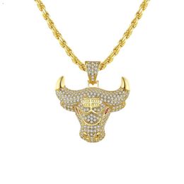 Wholesale Seller Diamond Bull Head Designed Pendant With Gold Plated For Unisex Wearing By Lowest Prices