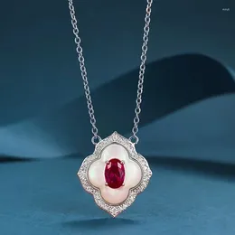 Chains Live Streaming Product S925 Silver White Fritillaria Inlaid With Pigeon Blood Red 4 6mm Necklace Female Clavicle Chain