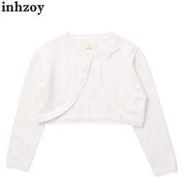 Waistcoat Kids Girls Knitted Cardigan Sweater Long Sleeve Bowknot Cropped Jacket Coat Bolero Shrug Shawl Wedding Birthday Party OutwearL2405