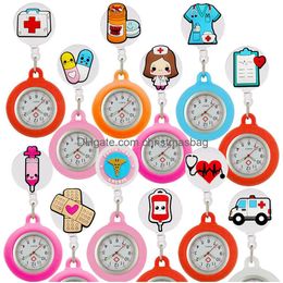 Pocket Watches Nurse Doctor Cute Lovely Cartoon Hospital Medical S Health Heart Care Hang Clip Retractable Fob Clock Gifts Drop Delive Otbwh