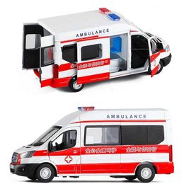 Diecast Model Cars High quality alloy pulled back to Ambulance model 1 32 simulated sound and light rescue vehicle toys wholesale free delivery