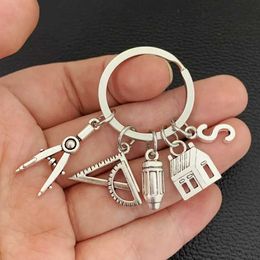 Keychains Lanyards letter A-Z New House key ring Compass Ruler Keychain Real Estate Architect Keychain Engineer Engineering Student Drawing gifts Y240510
