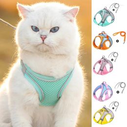 Dog Collars Cat Harness Vest Leash Set Reflective Breathable Adjustable Pet For Small Medium Dogs Outdoor Walking Chest Strap