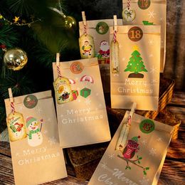 Gift Wrap 24Pcs/set Christmas Paper Bags DIY Wrapping Bag Xmas Party Favor Candy With Advent Calendar Sticker