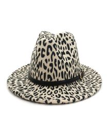 Fall Winter Leopard Flat Brim Wool Fedora Hat Women Men Metal Belt Fall Vintage Hats Ladies Hats Church Hat5567570