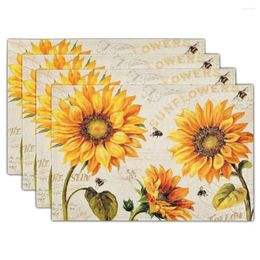 Table Mats Creative Oil Painting Sunflower Linen Placemat Heat Resistant Anti Slip Mat Household Rustic Style Cup Pad
