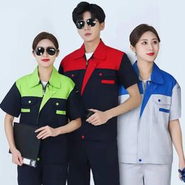 Workshop Uniforms Women Men Shirt Pants Set Summer Short Sleeve Reflective Strip Long Pants Set Working Clothes Workwear Outfit 240513