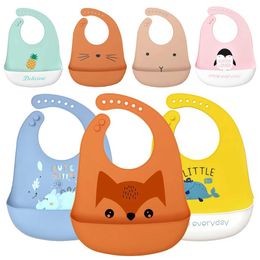 Bibs Burp Cloths Waterproof baby silicone bib cute cartoon print for children girls boys adjustable bibs for children baby lunch feeding items baby apronsL2405