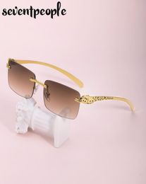 Sunglasses Rimless Rectangle Women 2022 Channel Frameless Square Sun Glasses For Men Unique Leopard Temples Eyewear5881665