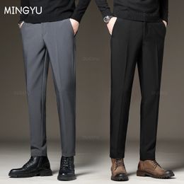 Men's Suit Pants Slim Business Office Elastic Waist Thin Black Grey Classic Pant Korean Trousers Male Plus Size 27-38 40 42 240515