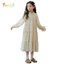 Girl's Dresses Teenage girl childrens dress long sleeved Midi princess layered dress girl pleated spring and autumn childrens clothing 6 to 16 years old d240515