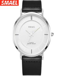 Wristwatches SMAEL fashion single watch waterproof leather simple ultra thin quartz wristwatch for men and women3922435