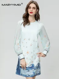 Casual Dresses MARYYIMEI Spring Summer Fashion Women's Dress Long Sleeved Crystal Landscape Print