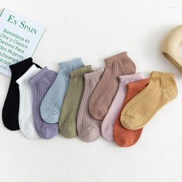 Women Socks 5 Pairs 10pcs Short Ankle Hollow Out Net Mesh Hole Summer Thin Breathable Solid Candy Color Ruffled Boat