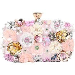 2023 Cross-border Hot Selling Girls Chain Diamond Handbag European And American Personalised Pink Flower Dance Party Bag