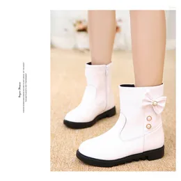 Boots Dolakids Winter Children Leather Girl Princess Mid-boot Baby Warm With Side Zipper Girls Bowknot Snow 3-16
