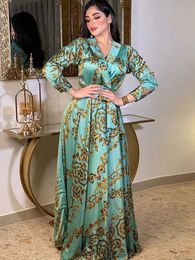 Ethnic Clothing Spring Muslim Women Dress Silk Morocan Kaftan Long Slve Turkey Dubai Lace-up Abaya Islamic Clothing Vestido India Dresses 2022 T240515