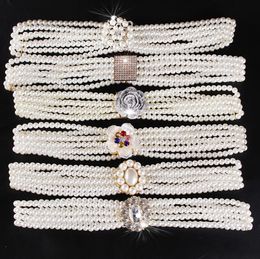 Women Beaded Belt Designer Belts Crystal Pearl Elastic Belt Width 32CM Fashion Casual Luxury Chain Belts For Female 12 Models1394576