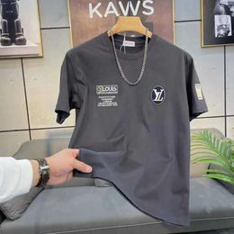 Louiseviution Designer T Shirt Luis Viton Shirt Young Men's Mercerized Cotton Luxury Short Sleeve Summer Personalized Slim Fit Versatile Korean T-Shirt 844