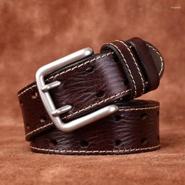 Belts 3.8CM High Quality Genuine Leather For Men Brand Strap Male Double Pin Buckle Casual Vintage Jeans Belt Cowboy Cintos