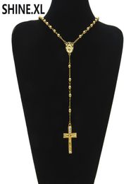 Hip Hop ECED Long Rosenkranz Halsketten Perlenkette Anhänger Goldfarbe katholischer Kirchenkugel Juwely1742872